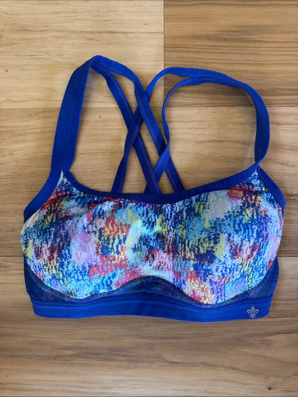 Lily of France Multicolor Print Sports Bra with Royal Blue Trim